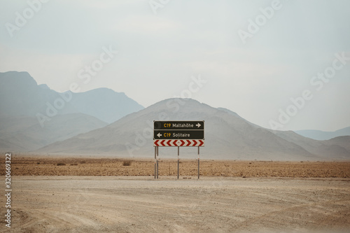 road sign to Maltahohe or Solitaire in Namibia, Africa photo