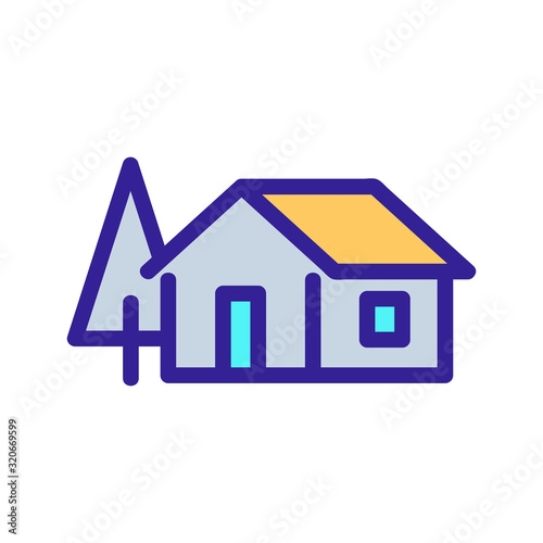 House in the woods icon vector. A thin line sign. Isolated contour symbol illustration
