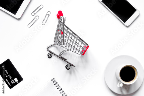 concept online shopping with smartphone on white background mock up