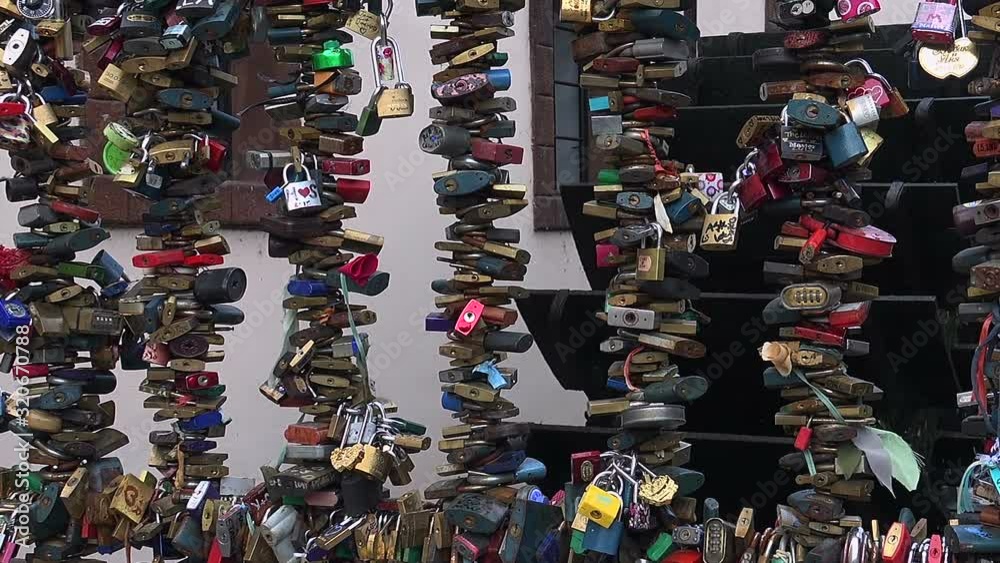 Love lock on a bridge in Prague. 