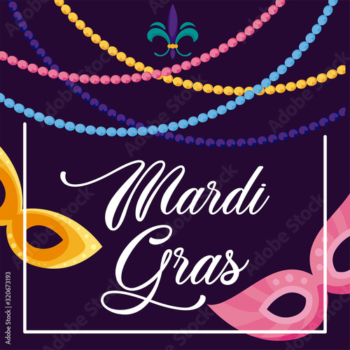 Mardi gras masks and necklaces vector design