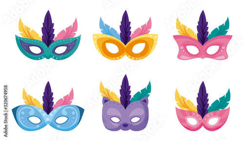 Isolated mardi gras masks set vector design