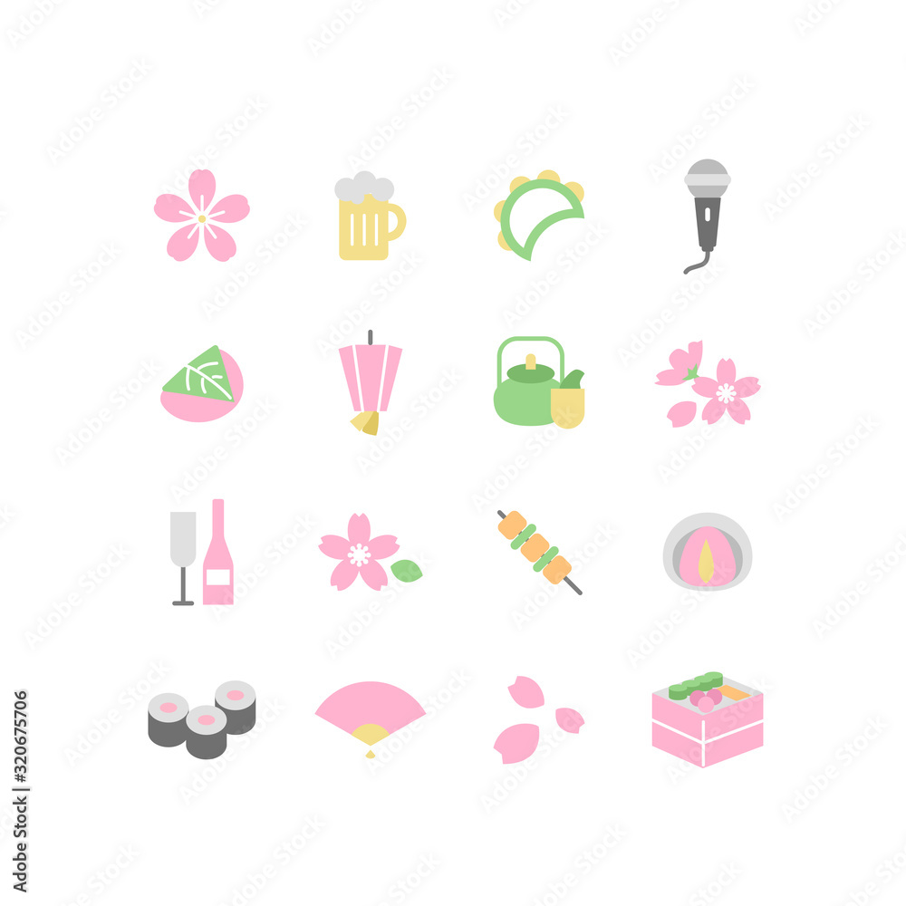 お花見のイラストアイコンセット お花見のイラストアイコンセット