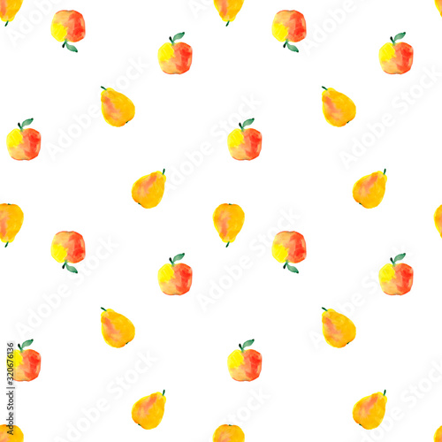 Fototapeta Naklejka Na Ścianę i Meble -  Seamless watercolor illustration. Fruit pattern on a white background. Design for wrapping paper, Wallpaper, postcards