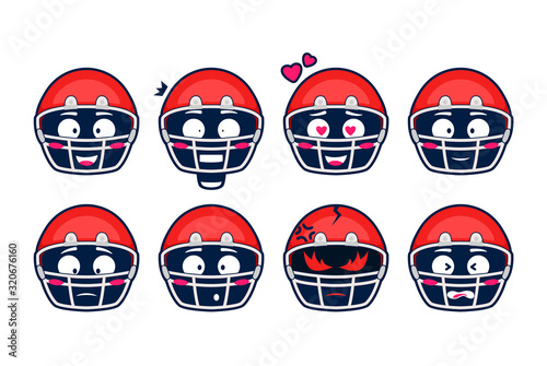 America football rugby helmet emoji emotion cartoon vector set