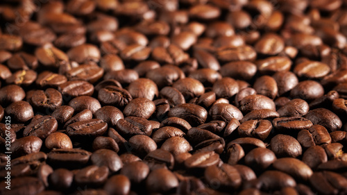 Texture of coffee seeds, selective focus, close-up