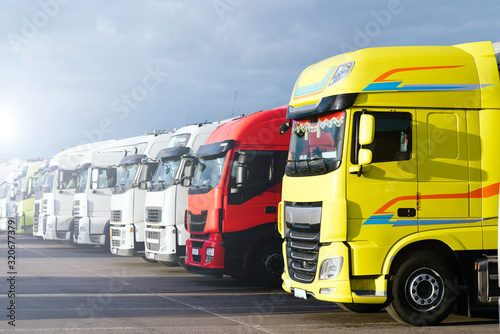 truck fleet. Logistic and transport concept. fast or instant shipping online goods orders