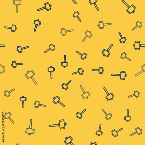 Blue line Battle hammer icon isolated seamless pattern on yellow background. Vector Illustration