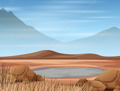 Scene with pond and dry land illustration