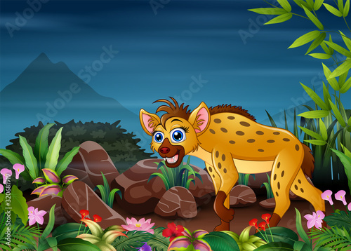 A hyena looking for prey at night