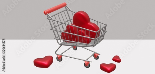 shopping cart with red heart