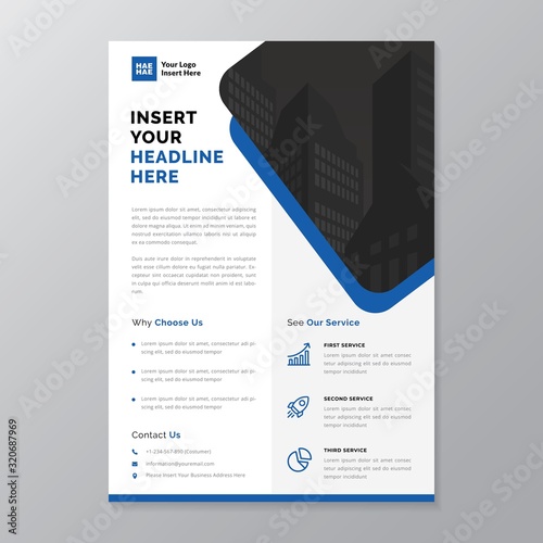A4 modern elegant business template flayer poster pamphlet brochure with space for photo background in blue, grey and white color cmyk ready to print vector editable layer