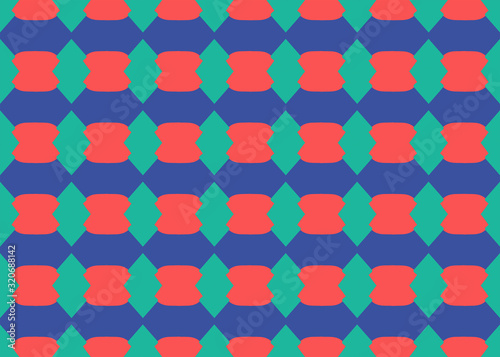 Seamless geometric pattern design illustration. Background texture. In blue, red colors.