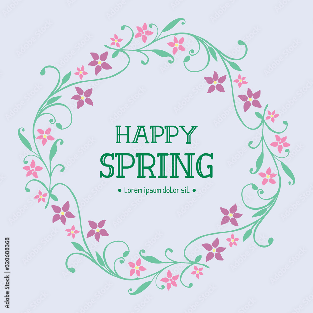 Poster design for happy spring, with unique of leaf and pink flower frame. Vector Poster design for happy spring, with unique of leaf and pink flower frame. Vector