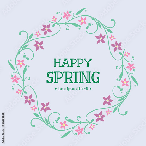 Poster design for happy spring  with unique of leaf and pink flower frame. Vector