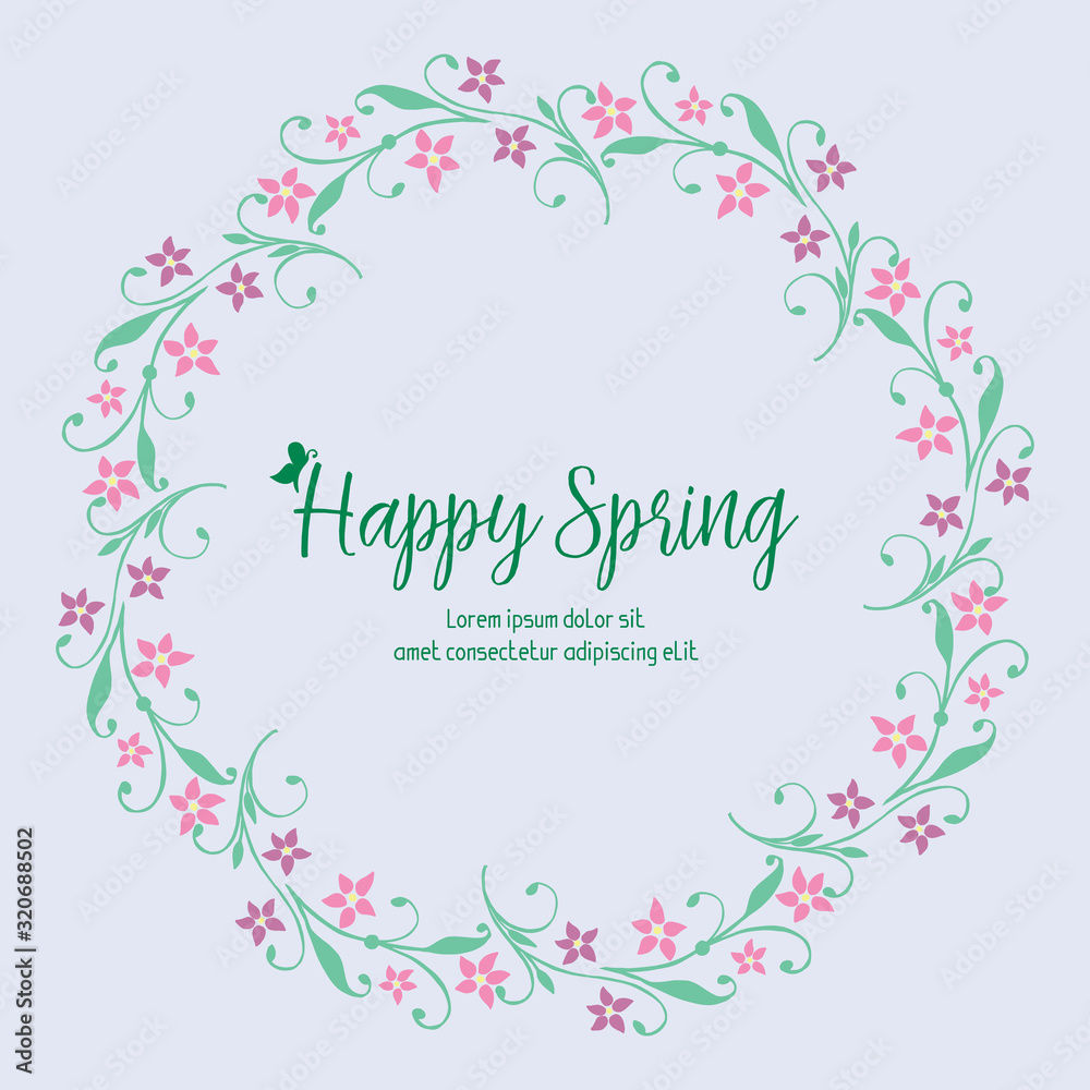 Poster design for happy spring, with unique of leaf and pink flower frame. Vector