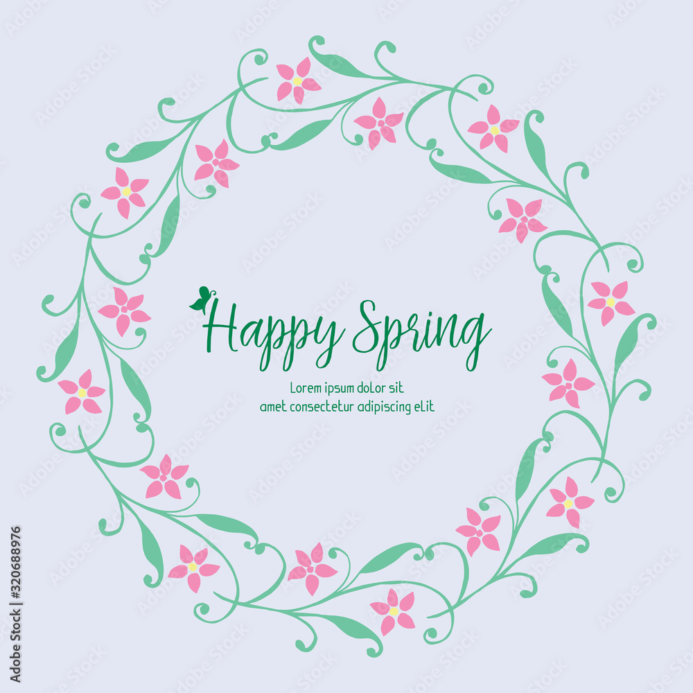 Happy spring invitation card design with elegant leaf and floral frame. Vector