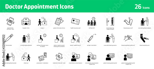 Doctor Appointment/Visit Icon Set, 26 icons