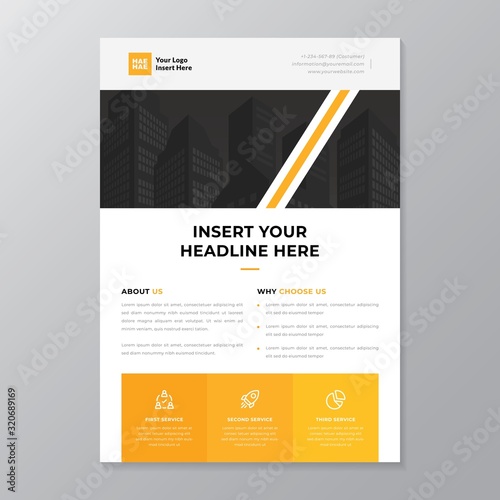 A4 modern elegant business template flayer poster pamphlet brochure with space for photo background in orange, black, grey and white color cmyk ready to print vector editable layer
