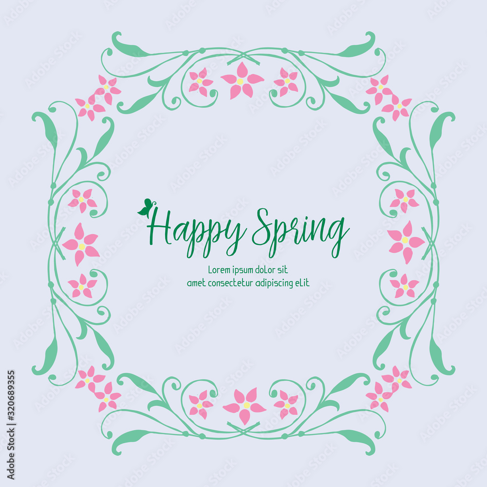 Simple shape pattern of leaf and floral frame, for happy spring greeting card design. Vector