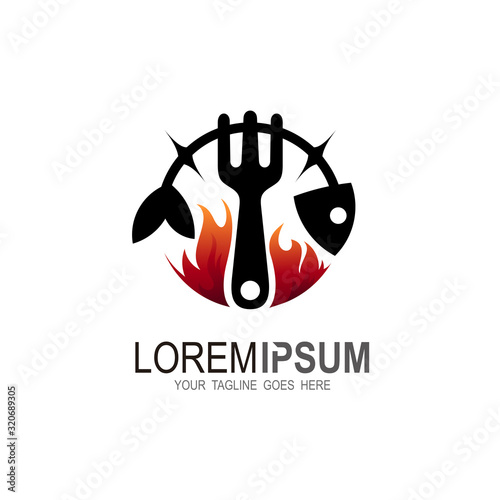 Barbecue logo with fish design restaurant
