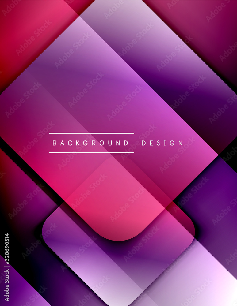 Rounded squares shapes composition geometric abstract background. 3D shadow effects and fluid gradients. Modern overlapping forms.