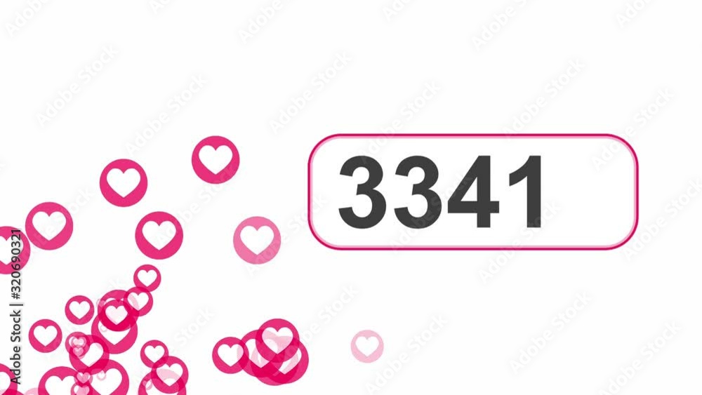 10,000 likes being counted with thumping hearts on a social network page. Flat version.
