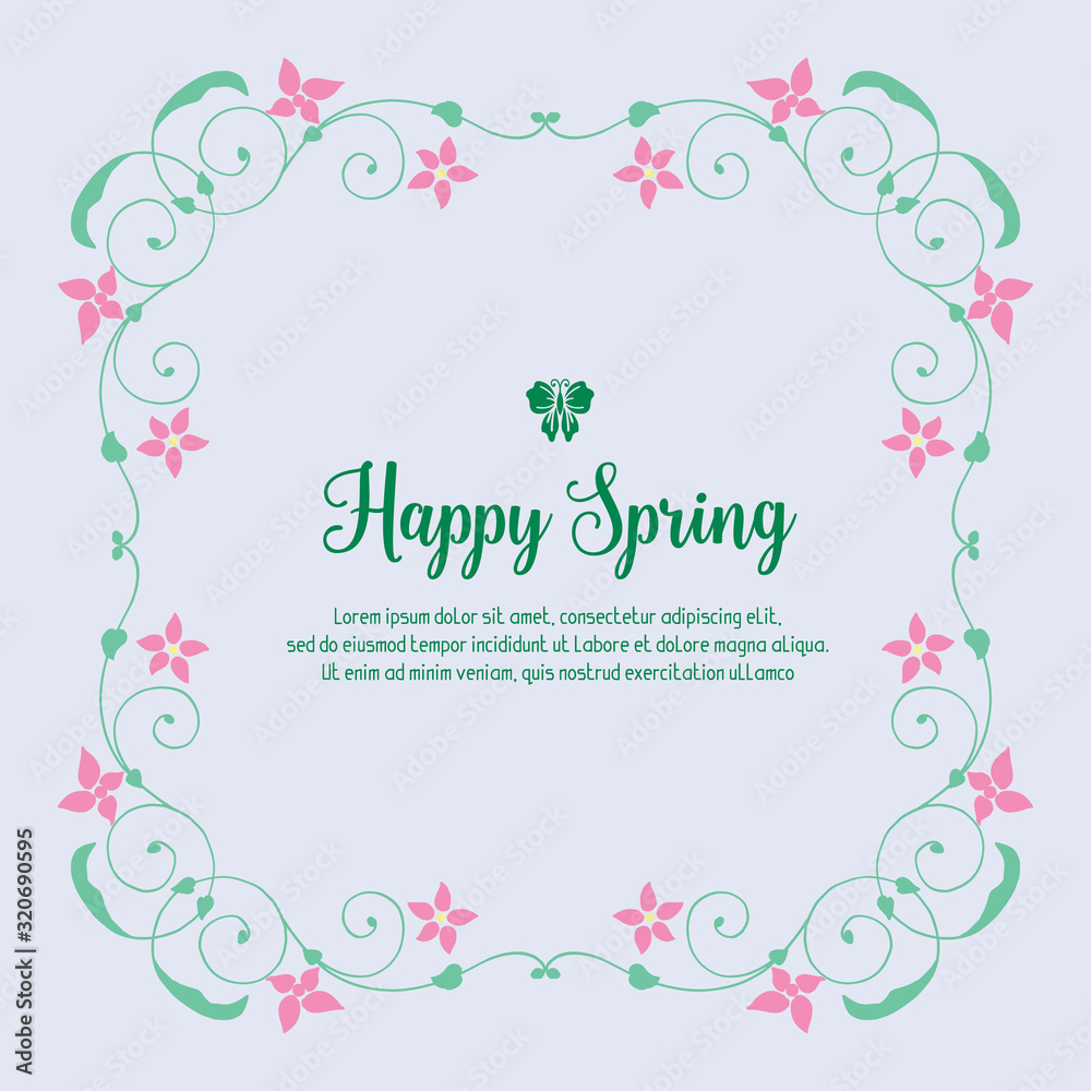 Modern pattern of leaf and flower frame, for happy spring cards decoration. Vector