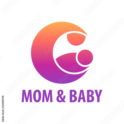 silhouette of the mother and baby in a circle that resembles a crescent moon, for a company logo or symbol