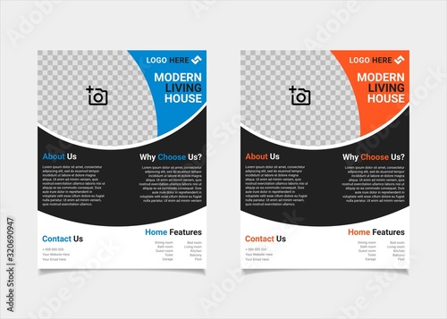 Business flyer estate template vector design, US letter brochure template blue and orange geometry shapes used for poster property leaflets, magazine property, and brochure cover property