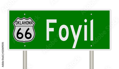 Rendering of a green 3d highway sign for Foyil Oklahoma on Route 66 photo