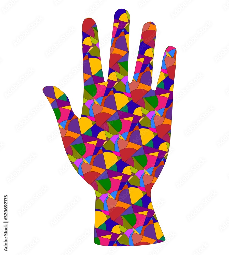 multicolored hand. palm. pop art. print multicolored hand. palm. pop art. print
