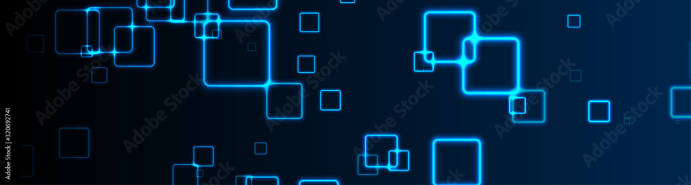 Bright blue neon geometric squares abstract technology background ...