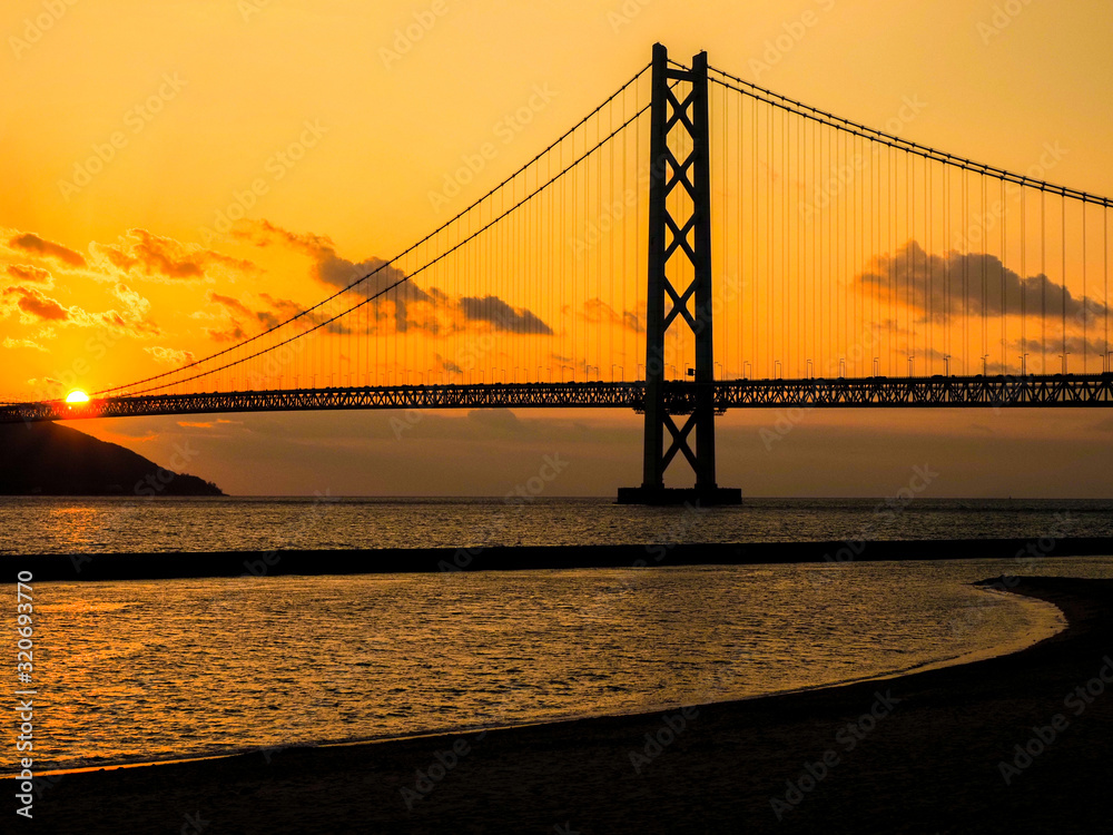 Obraz premium 明石大橋夕景