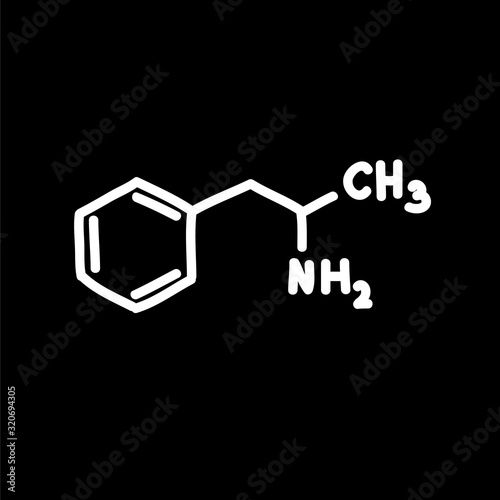 chemical formula amphetamine doodle icon, vector illustration