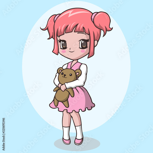 Cute little girl holding teddy bear