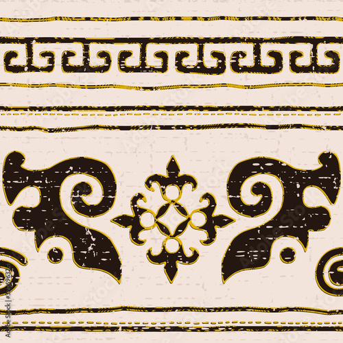 Seamless pattern. Ethnic background on the theme of Scythian and Turkic art, vector design.