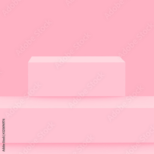 3d pink cube and box podium minimal scene studio background. Abstract 3d geometric shape object illustration render. Display for cosmetic fashion and valentine product. © Mama pig