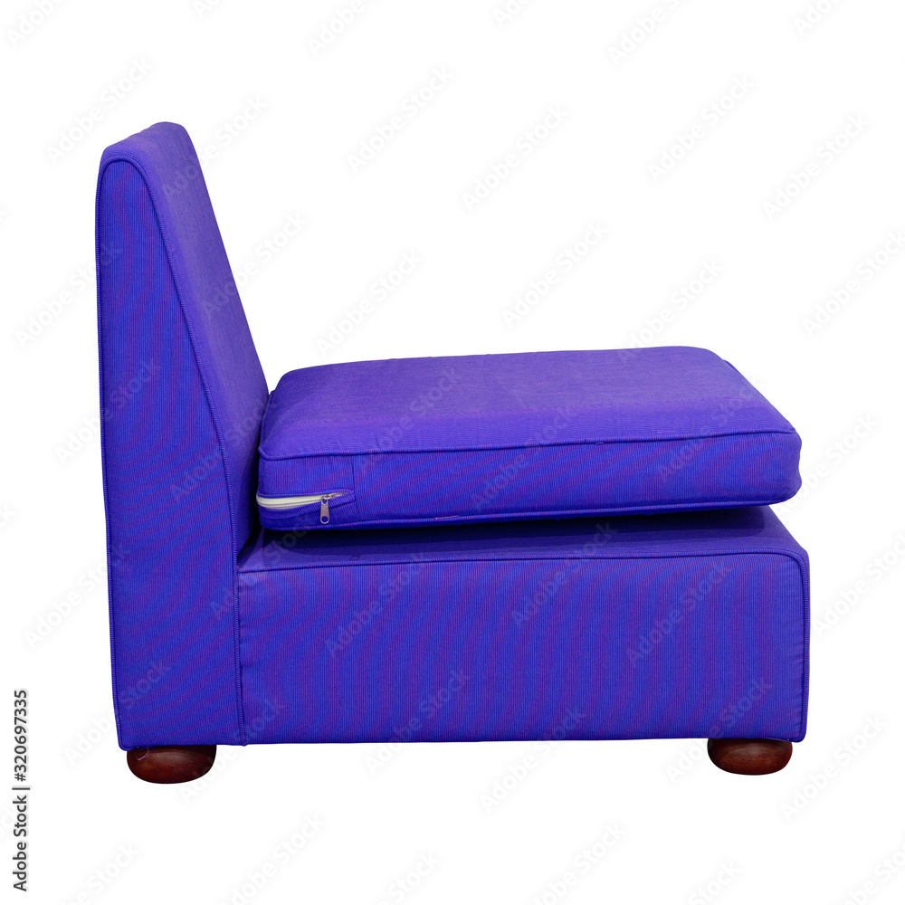 Side View of Blue Fabric Sofa Furniture Isolated on White with Clipping Path Side View of Blue Fabric Sofa Furniture Isolated on White with Clipping Path