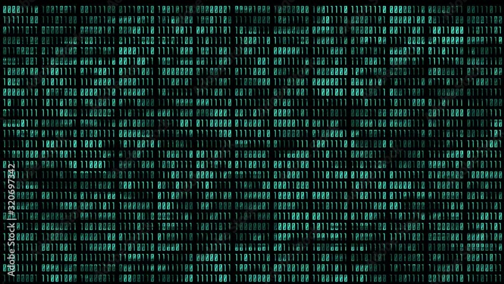 Binary Number Glitch Animation Scanning on Black Background
