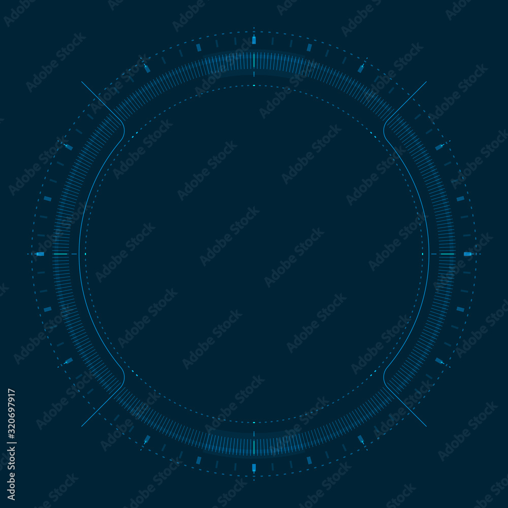 HUD circle center on blue dark cyber background digital screen.