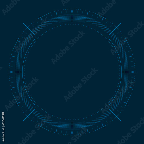 HUD circle center on blue dark cyber background digital screen.
