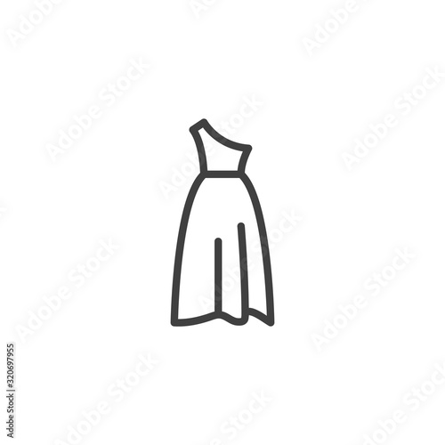 Evening dress line icon. linear style sign for mobile concept and web design. One shoulder dress outline vector icon. Symbol, logo illustration. Vector graphics