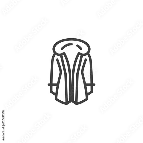 Womens hooded coat line icon. linear style sign for mobile concept and web design. Female hooded jacket outline vector icon. Symbol, logo illustration. Vector graphics
