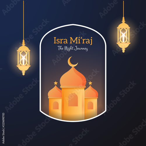 Flat design for greeting postcard of Islamic day Isra Miraj