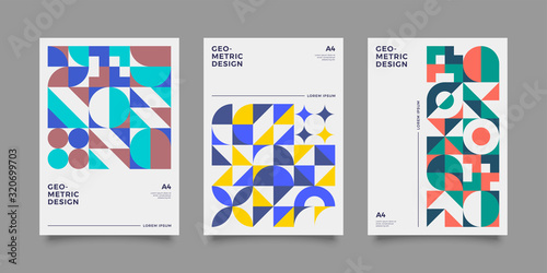 Poster templates set with Geometric shapes, Retro, bauhaus, swiss geometric style design elements. Retro, bauhaus art for covers, banners, flyers and posters. Eps 10 vector illustrations