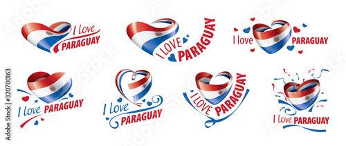 National flag of the Paraguay in the shape of a heart and the inscription I love Paraguay. Vector illustration