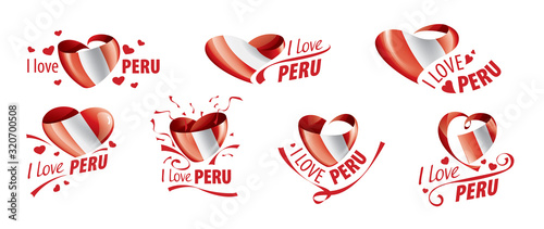 National flag of the Peru in the shape of a heart and the inscription I love Peru. Vector illustration
