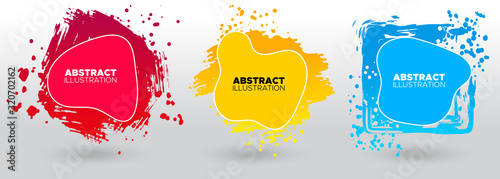Set of modern abstract vector banners. Ink style shapes of gradient colors on white background.