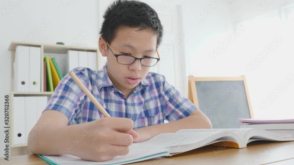 Young asian boy reading book, preparing for examination. Young asian boy reading book, preparing for examination.